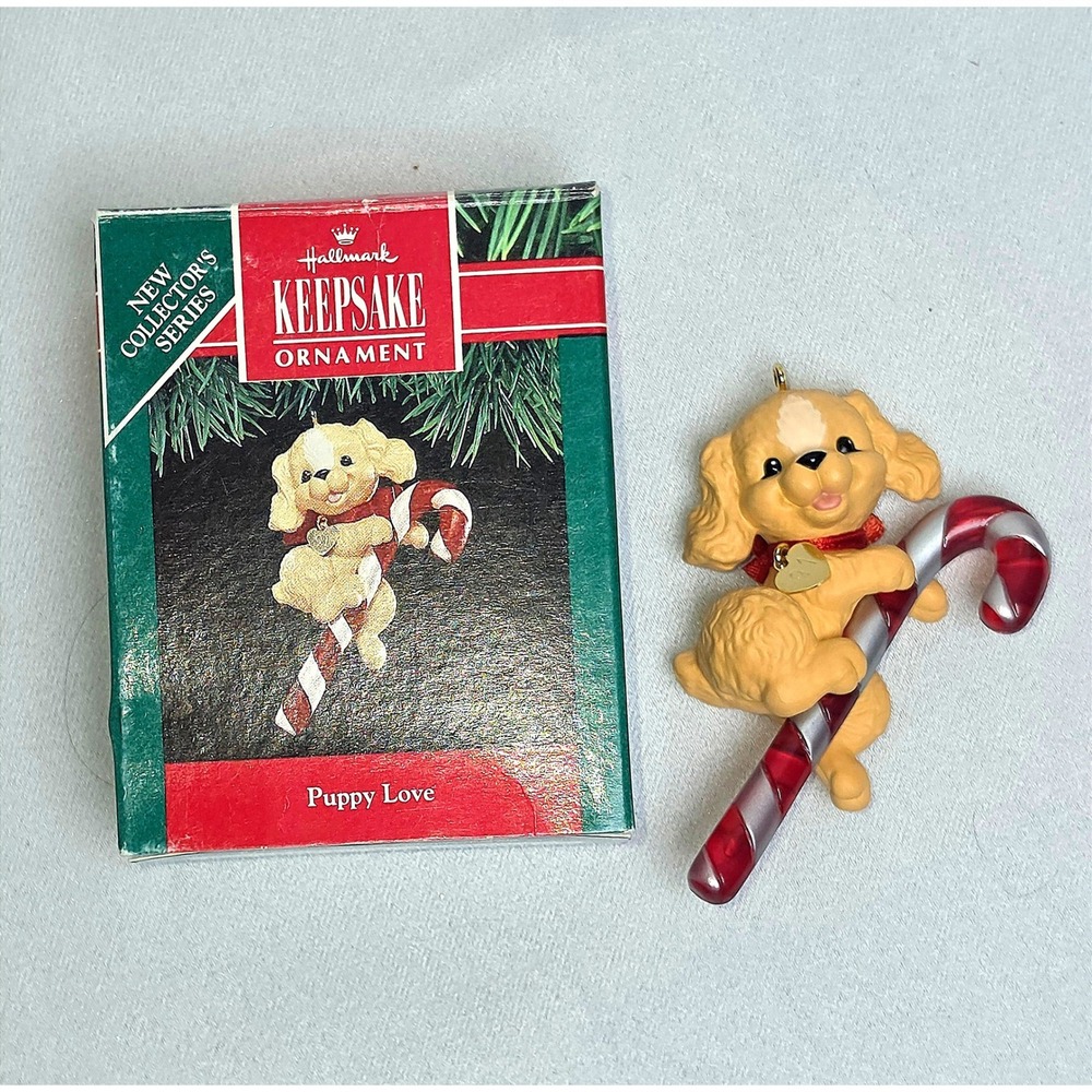 Hallmark Keepsake Ornament 1991 Puppy Love First in Series Golden Dog Candy Cane